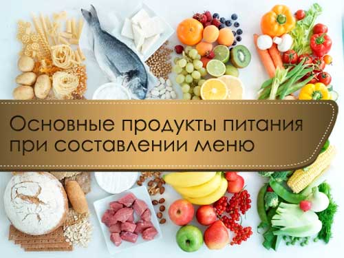 Основные продукты питания при составлении меню