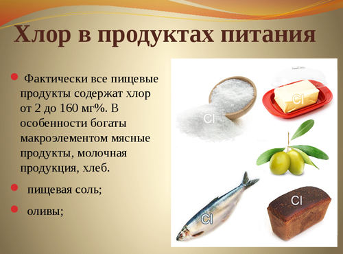 Продукты питания богатые хлором 