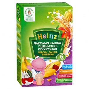 Пшенично-кукурузная кашка Heinz персик банан вишенка молочная